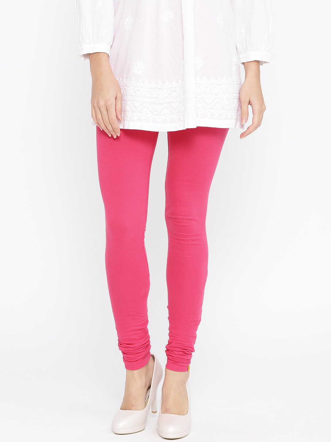 

AURELIA Women Pink Solid Churidar Length Leggings