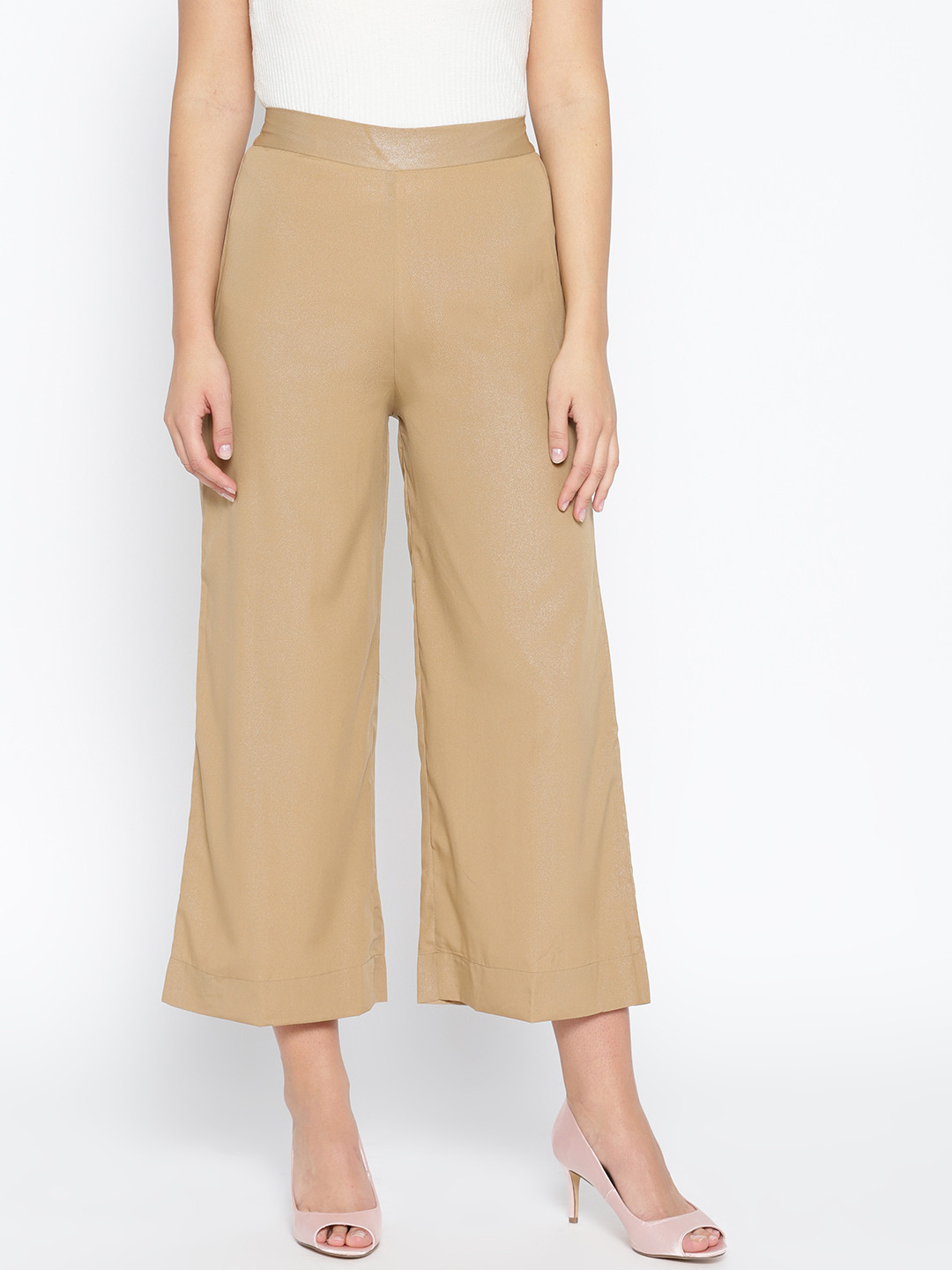 

AURELIA Women Beige Solid Straight Cropped Palazzos