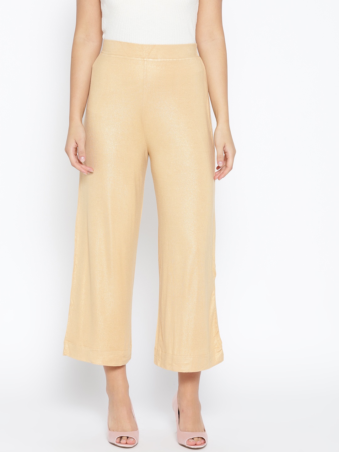 

AURELIA Women Golden Solid Straight Cropped Palazzos, Gold