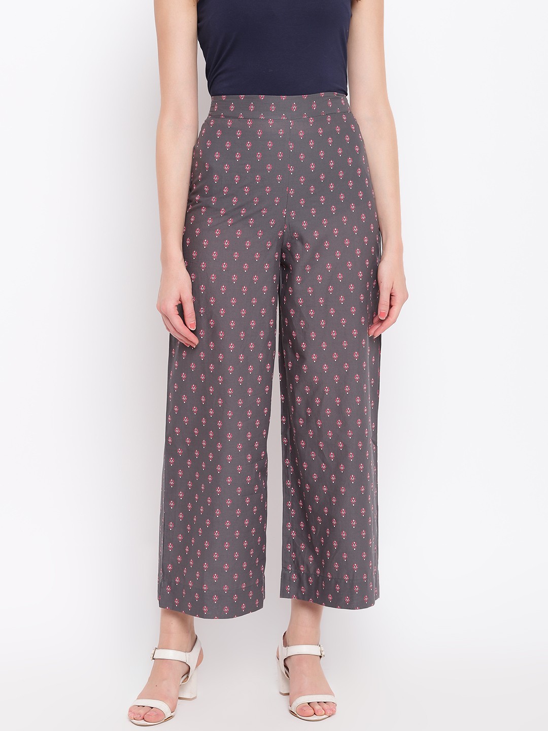 

AURELIA Printed Cotton Palazzos, Grey