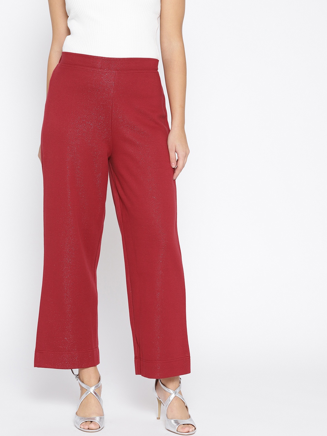 

AURELIA Women Red Shimmer Detail Straight Palazzos