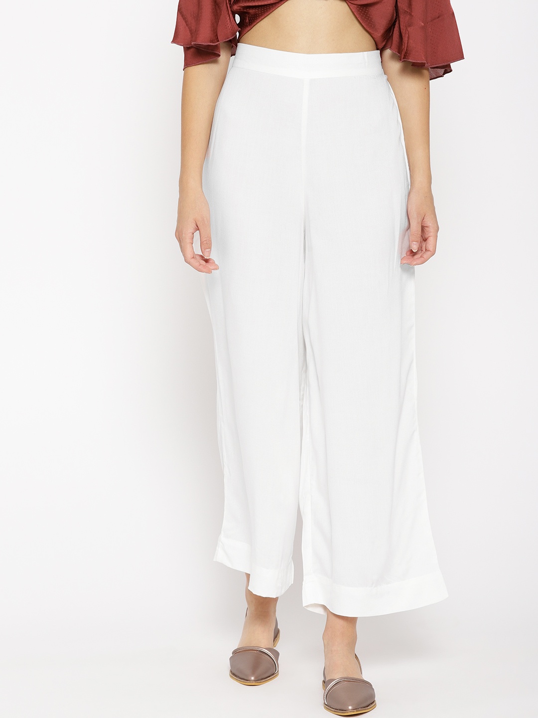 

AURELIA Women White Solid Straight Palazzos