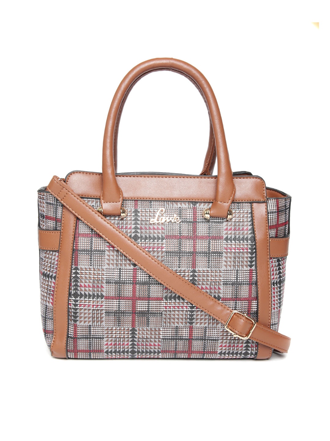 

Lavie Brown & White Checked Handheld Bag