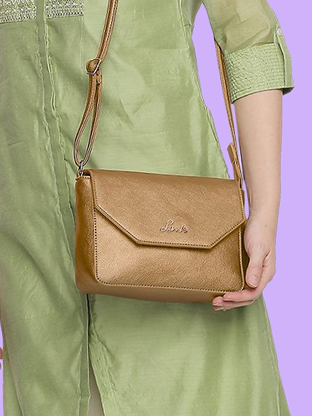 

Lavie Denali Half Hexagon Copper-Toned Solid Sling Bag