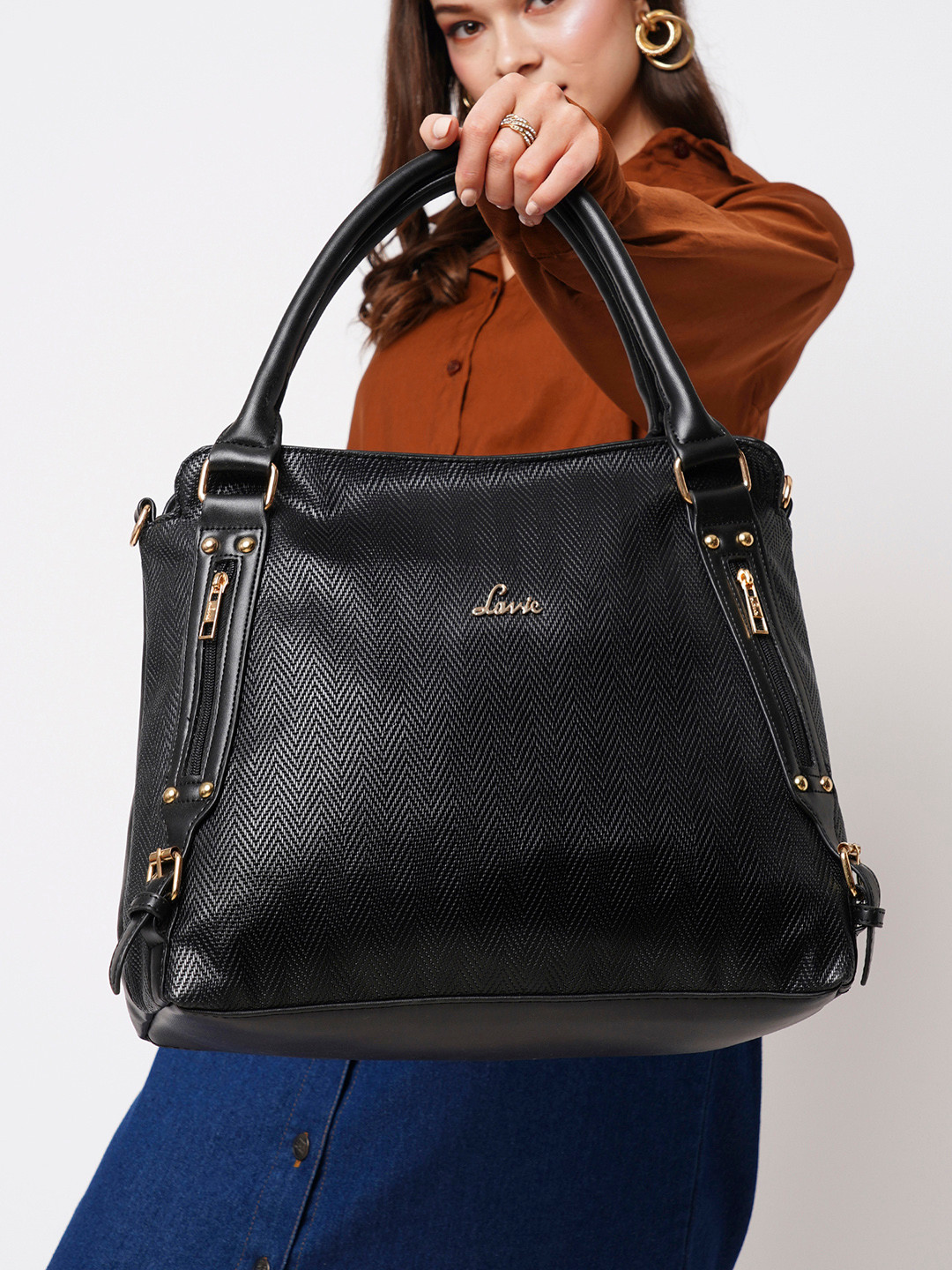 

Lavie Women Black Textured Handheld Bag