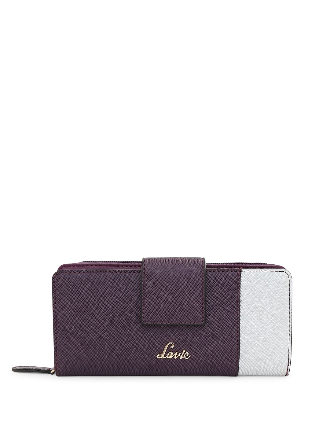 

Lavie Women Purple & Silver-Toned Solid Zip Around Wallet