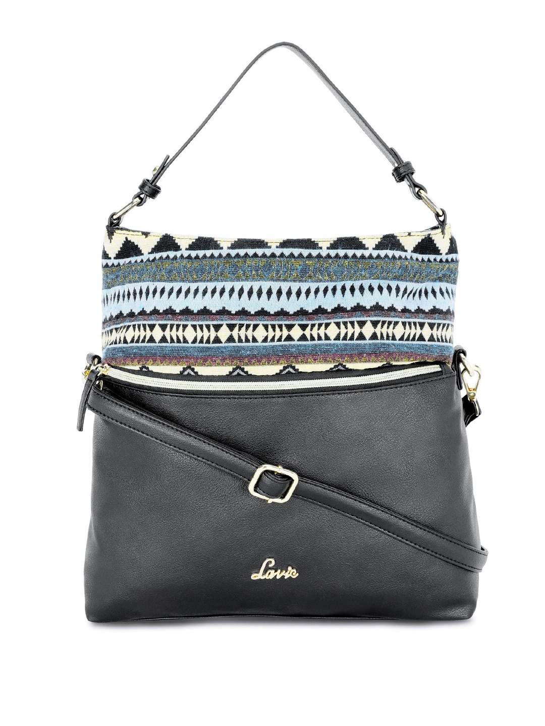 

Lavie Black Self Design Hobo Bag
