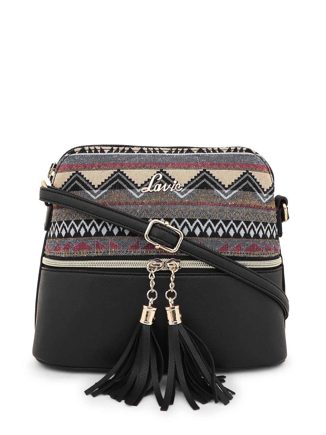 

Lavie Black Self Design Sling Bag