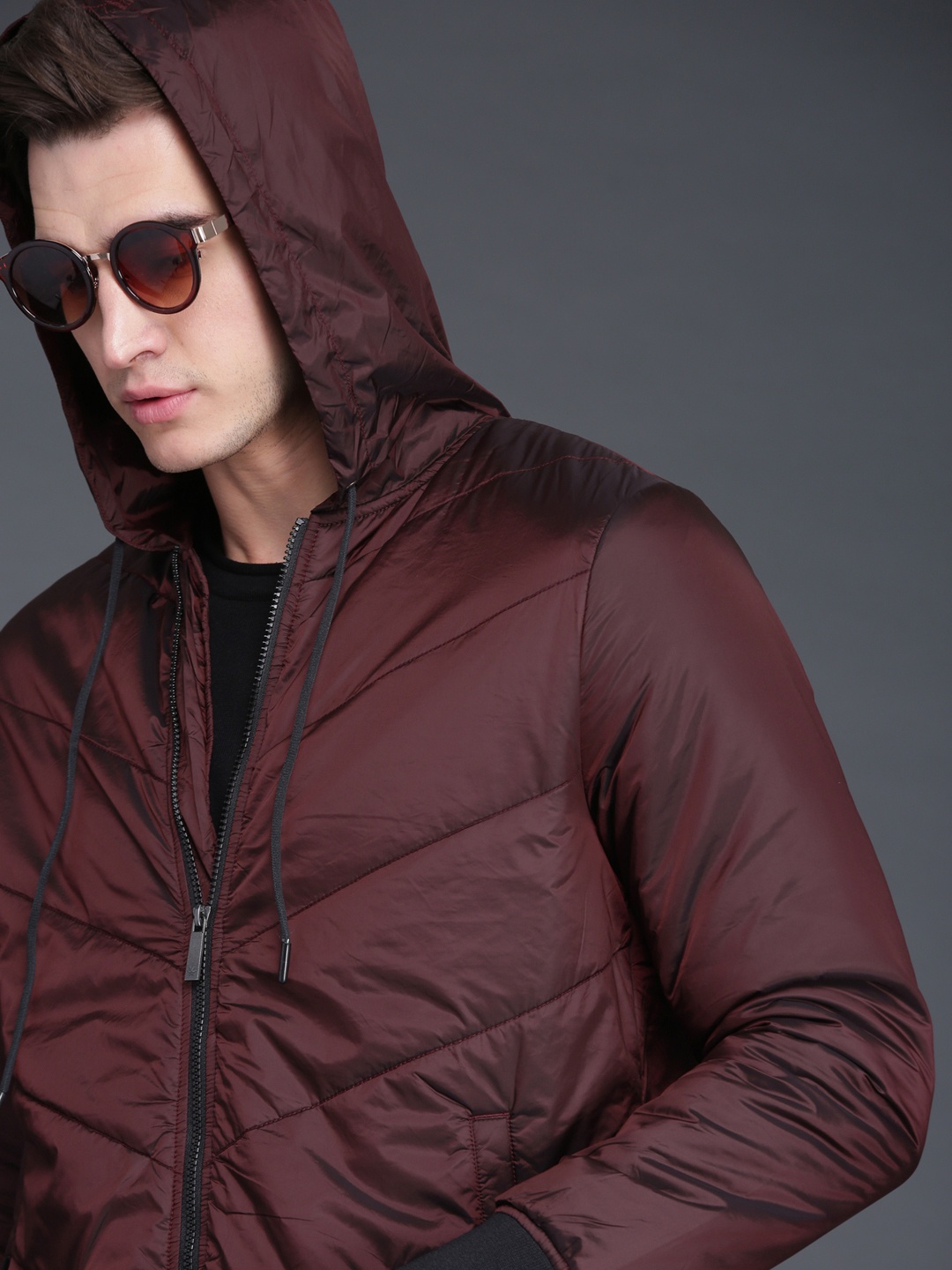 

WROGN Men Burgundy Solid Lightweight Puffer Jacket