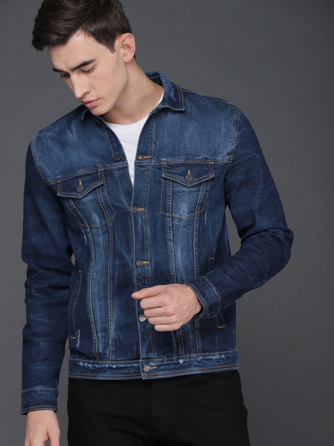 

WROGN Men Blue Slim Fit Solid Jacket