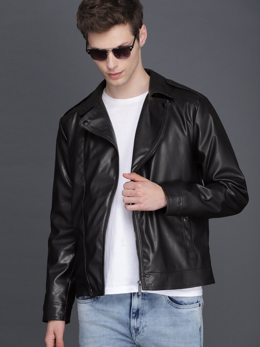 

WROGN Men Black Solid Slim Fit Biker Jacket