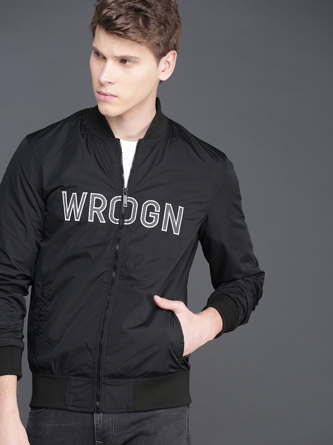 

WROGN Men Black Solid Bomber Jacket