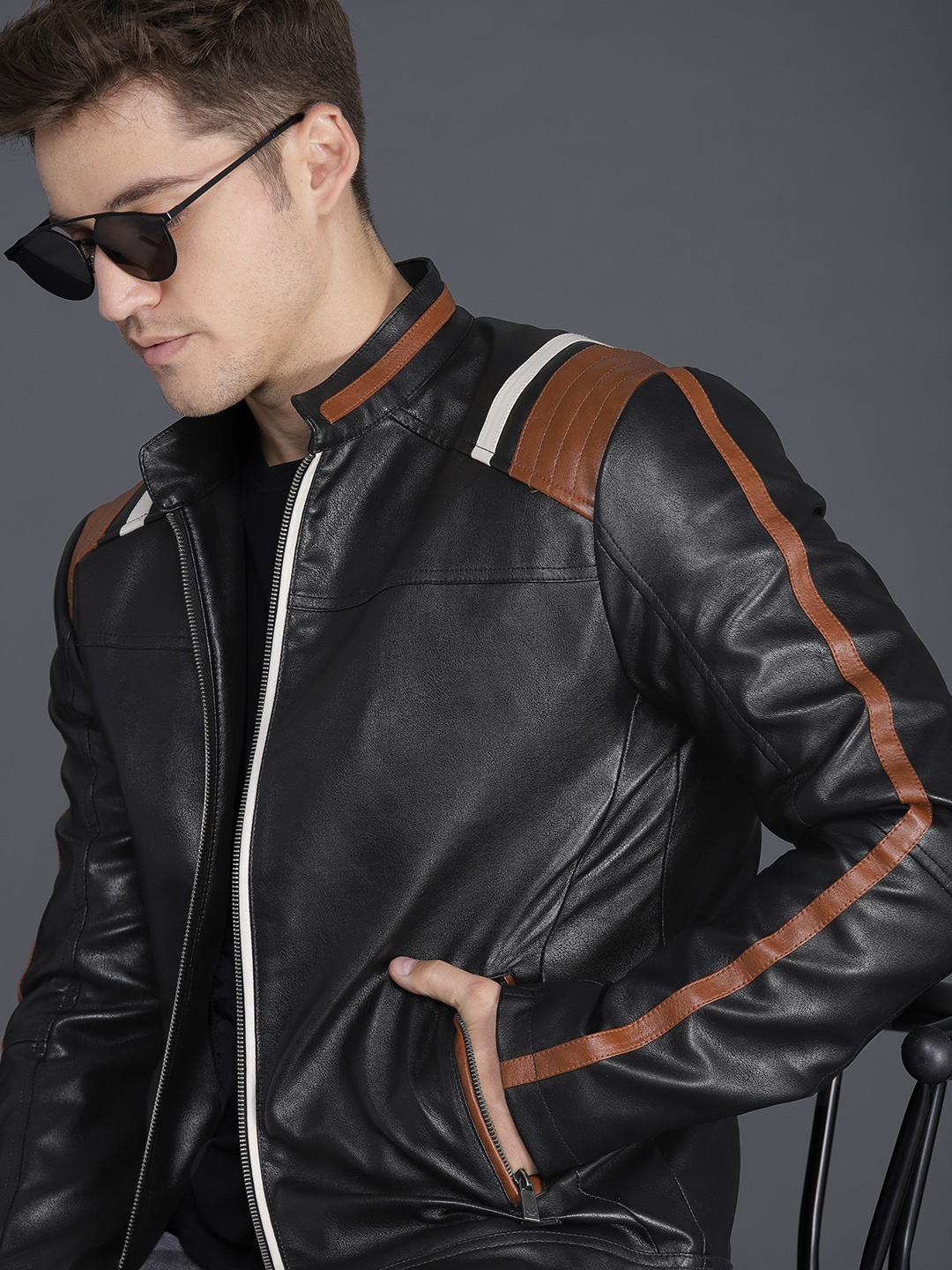 

WROGN Men Black Solid Biker Jacket