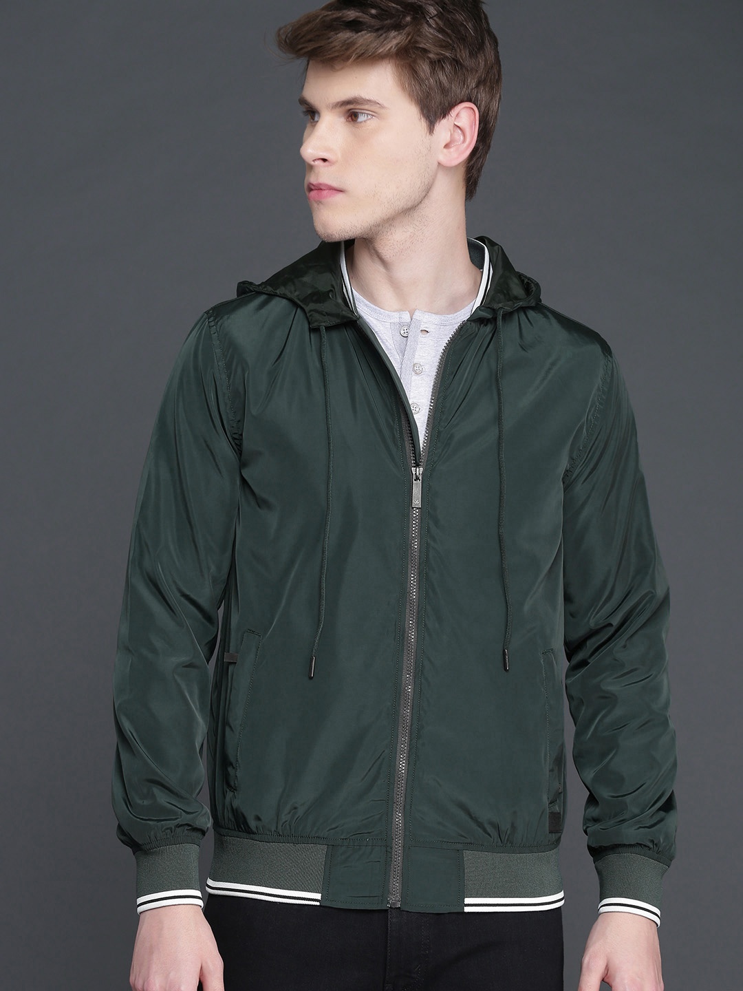 

WROGN Men Green Solid Bomber Jacket