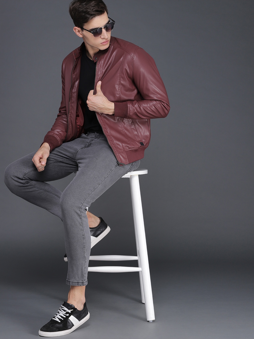 

WROGN Men Maroon Solid Slim Fit Bomber Jacket