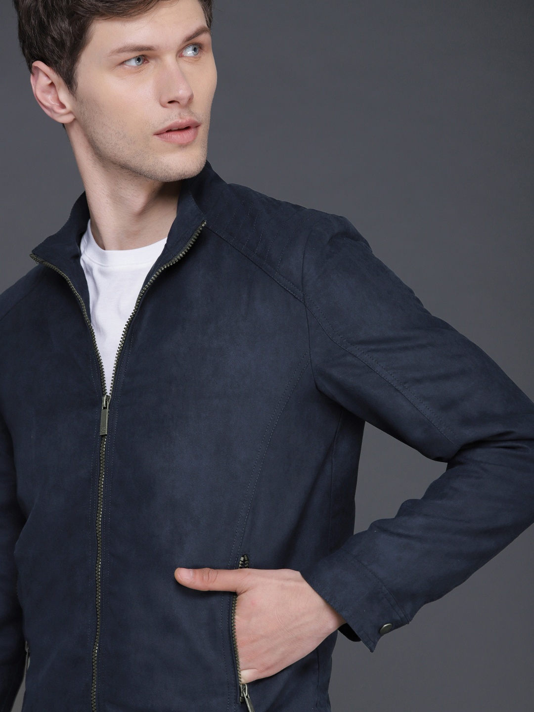 

WROGN Men Navy Blue Solid Slim Fit Tailored Jacket