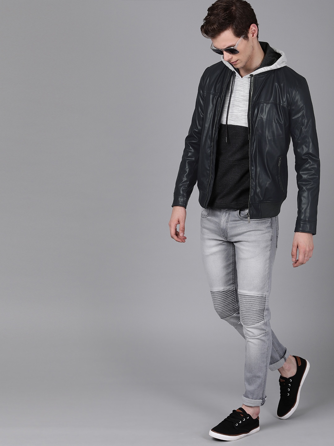 

WROGN Men Navy Blue Solid Slim Fit Bomber Jacket