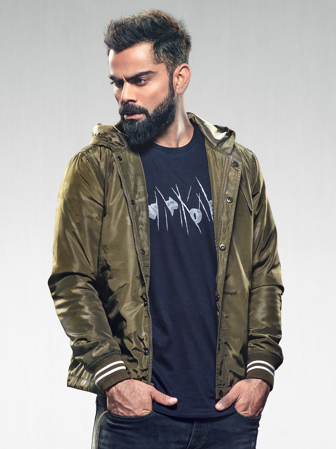 

WROGN Men Olive Green Self Design Slim Fit Padded Jacket
