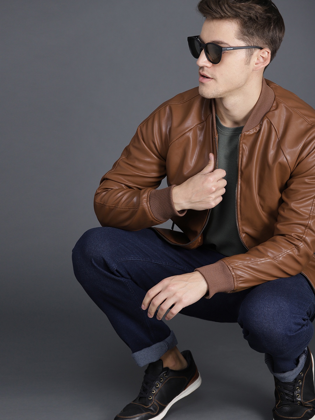 

WROGN Men Brown Solid Bomber Jacket