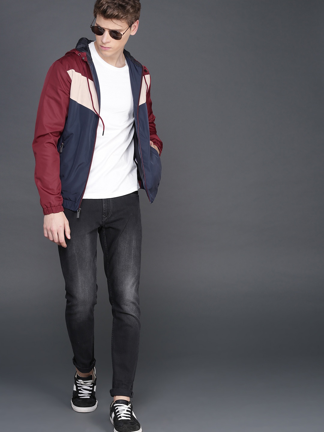 

WROGN Men Maroon Colourblocked Bomber Jacket