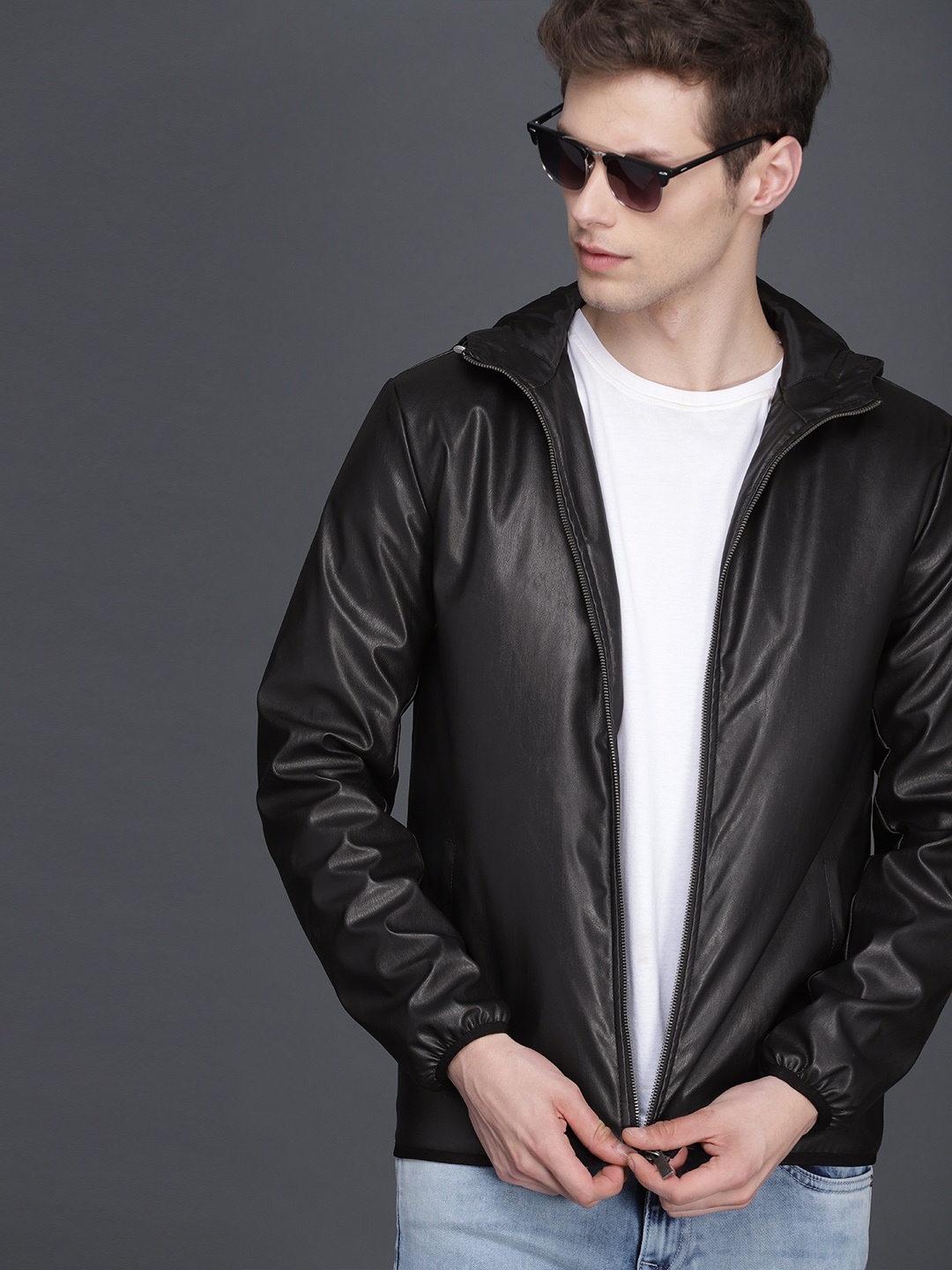 

WROGN Men Black Solid Slim Fit Biker Jacket