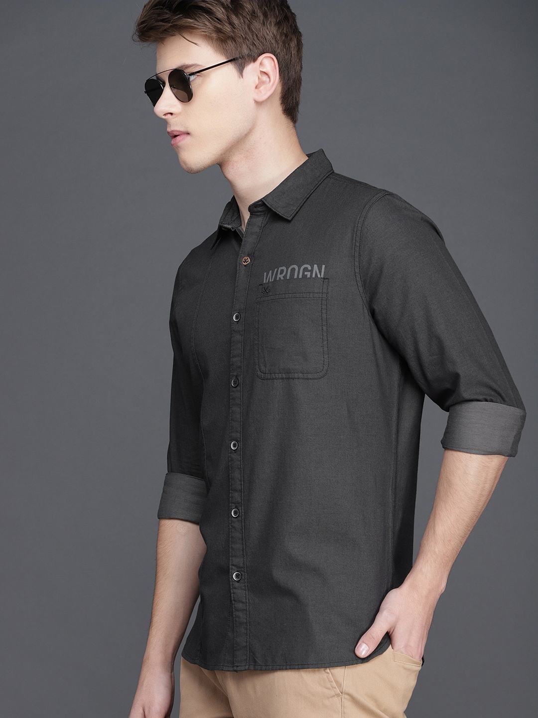 

WROGN Men Black Slim Fit Printed Casual Shirt