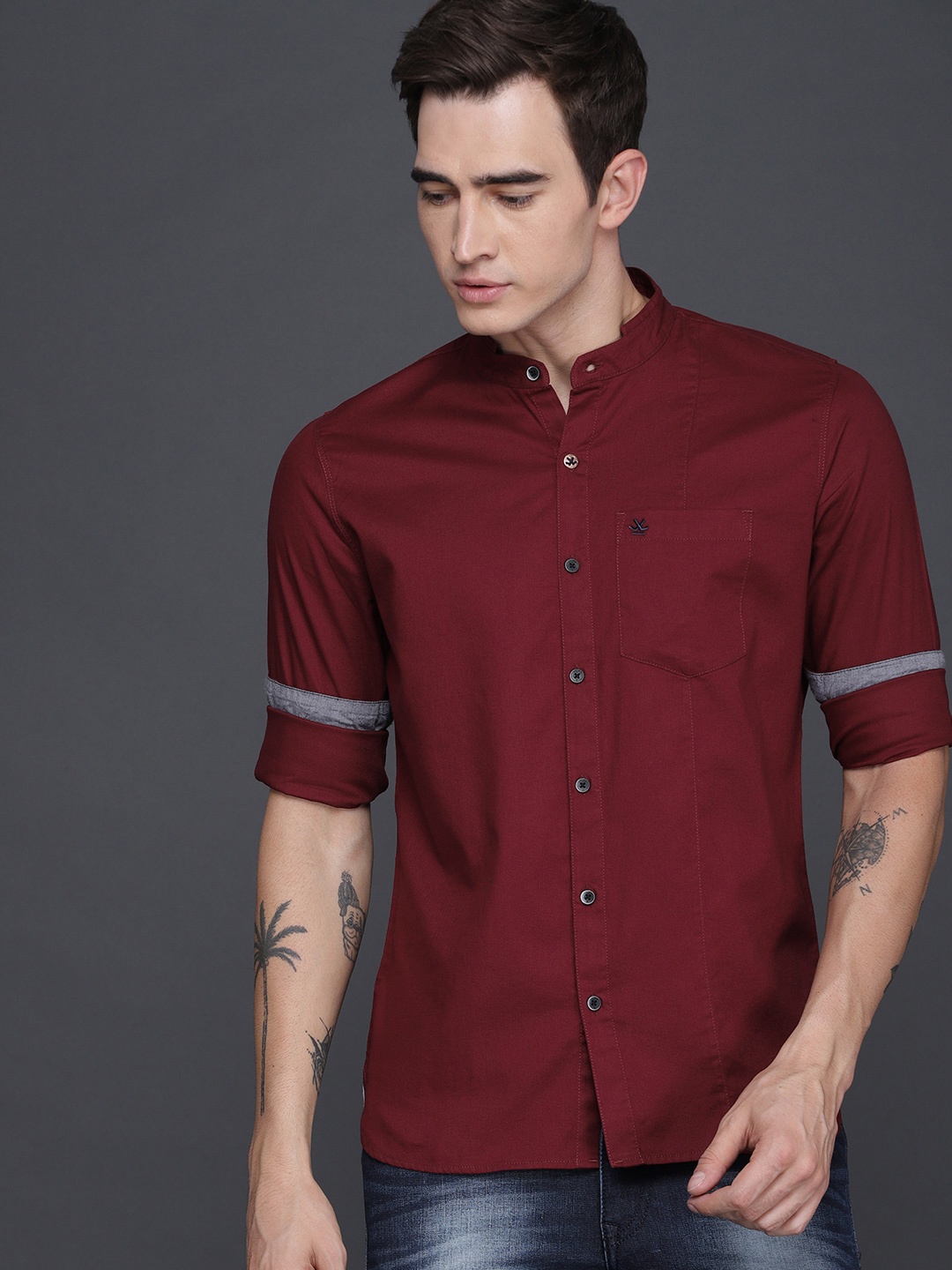 

WROGN Men Maroon Slim Fit Solid Casual Shirt