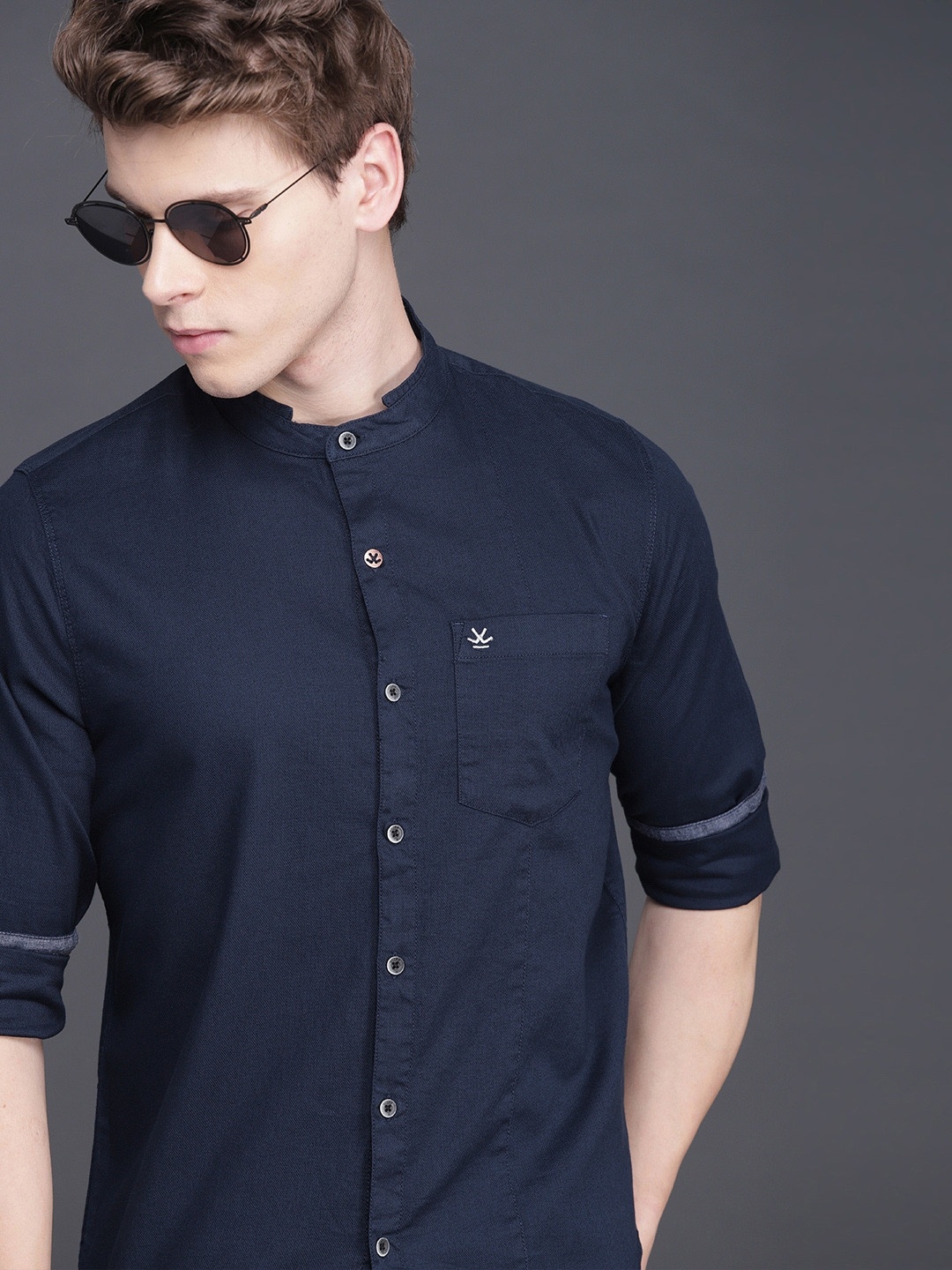 

WROGN Men Navy Blue Slim Fit Casual Shirt