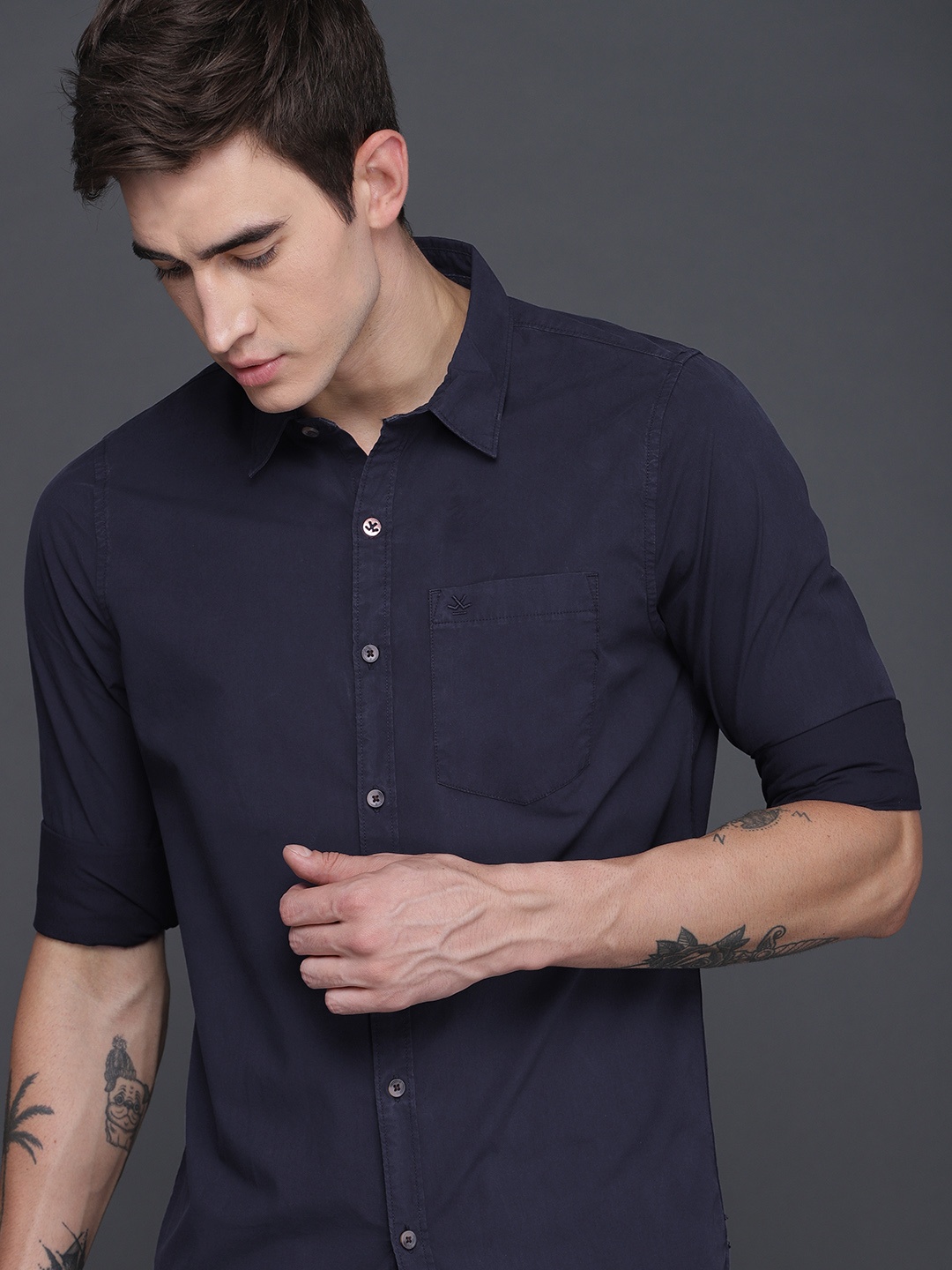 

WROGN Men Navy Blue Regular Fit Solid Casual Shirt