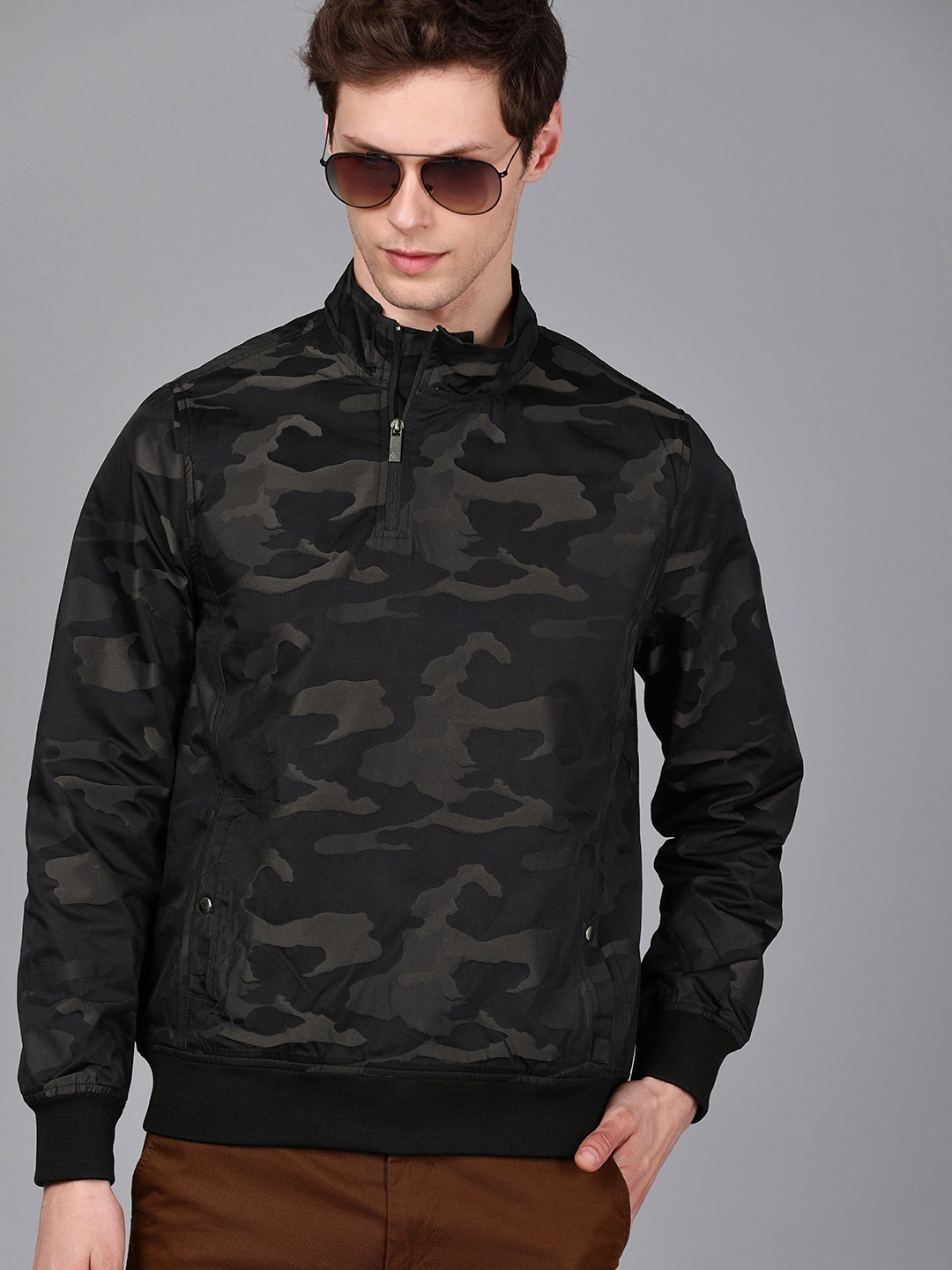 

WROGN Men Black Slim Fit Printed Bomber Jacket