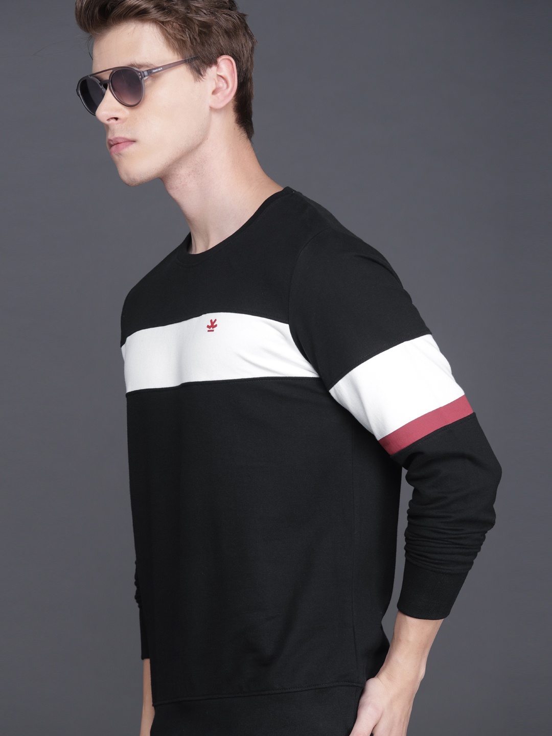 

WROGN Men Black & White Colourblocked Slim Fit Sweatshirt