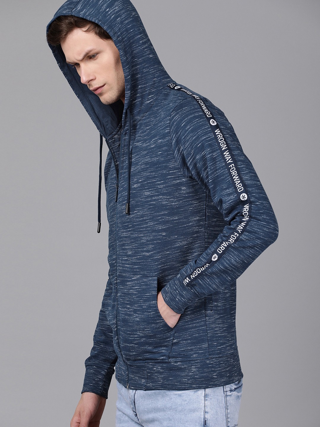 

WROGN Men Navy Blue Solid Slim Fit Hooded Sweatshirt