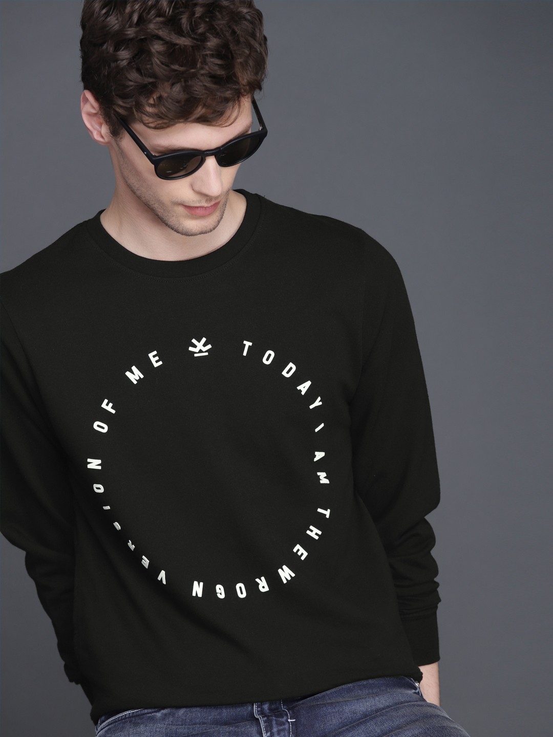 

WROGN Men Black Printed Slim Fit Sweatshirt