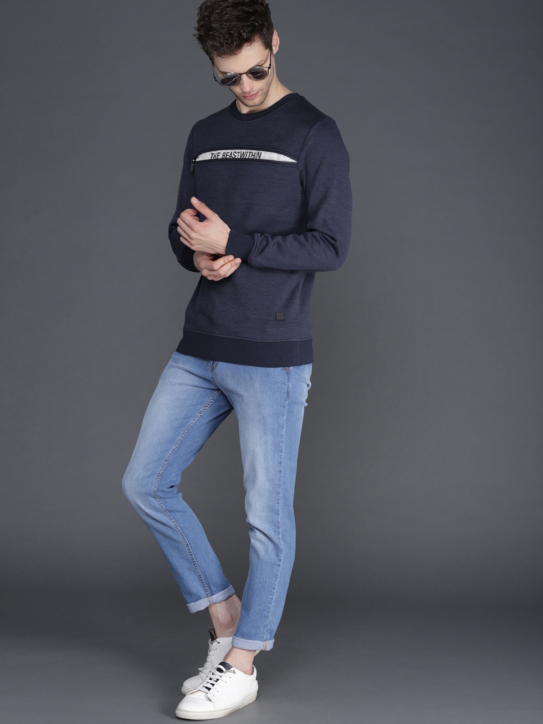 

WROGN Men Navy Blue Solid Sweatshirt