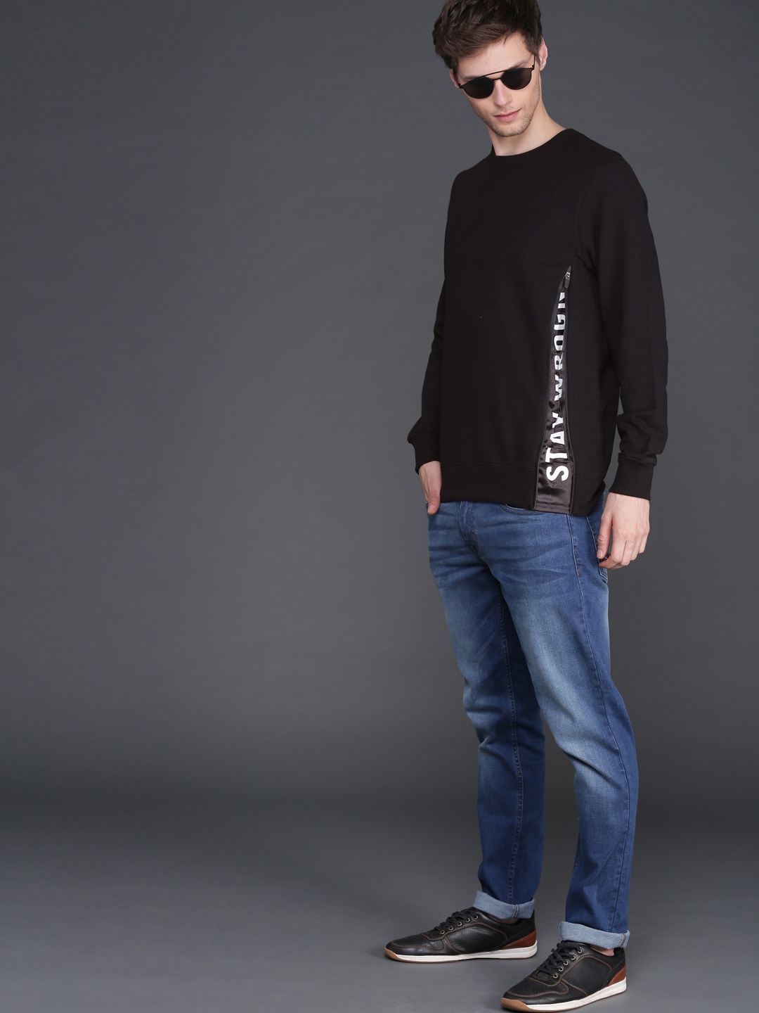 

WROGN Men Black Slim Fit Solid Pullover Sweatshirt