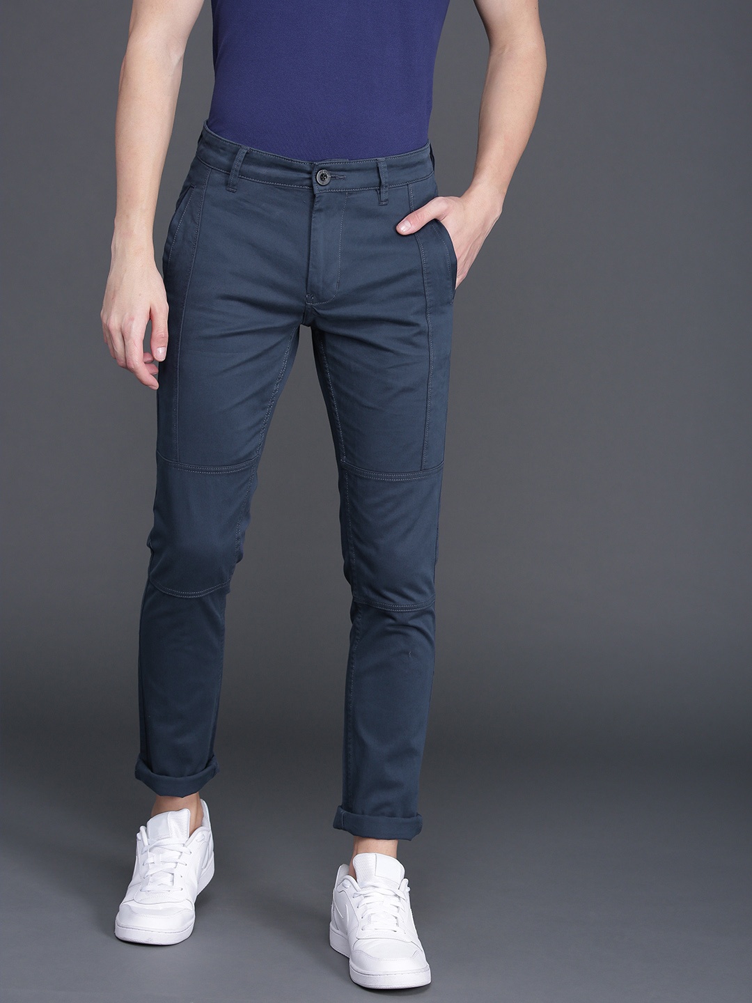 

WROGN Men Navy Blue Slim Fit Solid Chinos