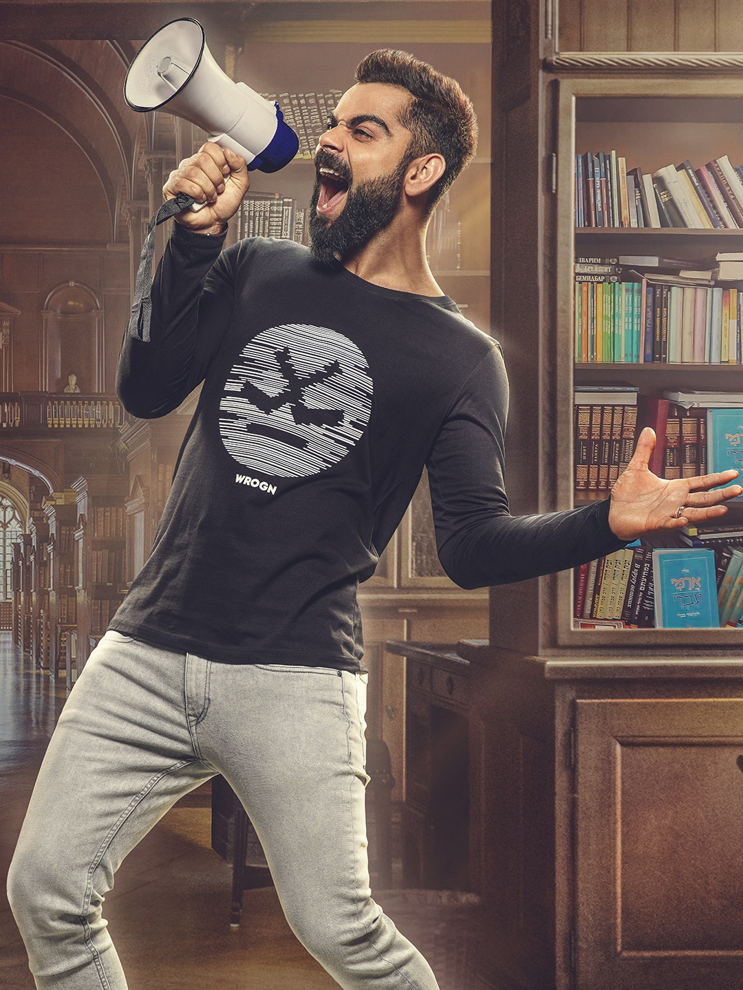 

WROGN Men Black Slim Fit Printed Cotton Pure Cotton T-shirt