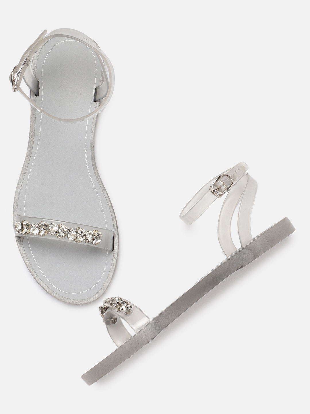 

DressBerry Women Grey Embellished Open Toe Flats