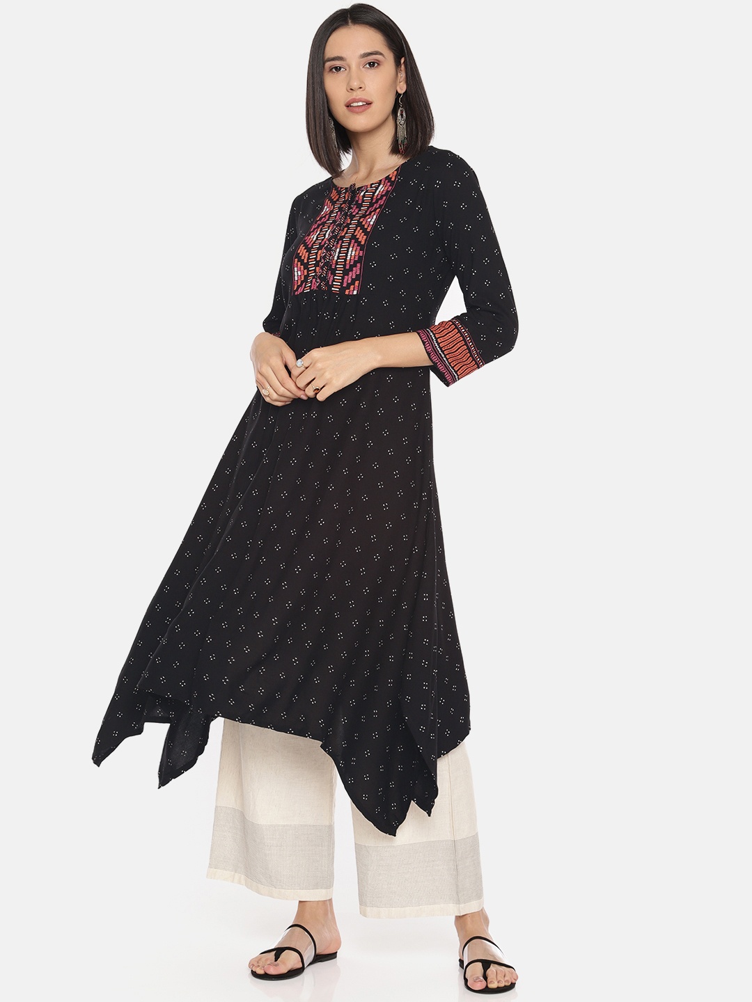 

Global Desi Women Black Printed A-Line Asymmetric Kurta
