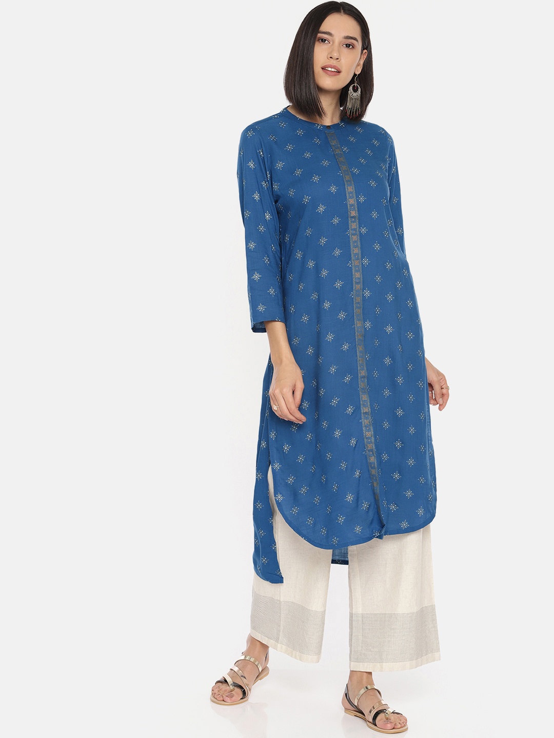 

Global Desi Women Blue Printed Straight Kurta