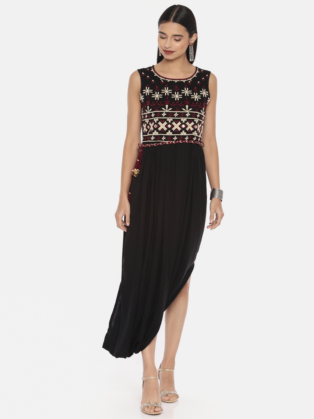 

Global Desi Women Black Embroidered Drop-Crotch Jumpsuit