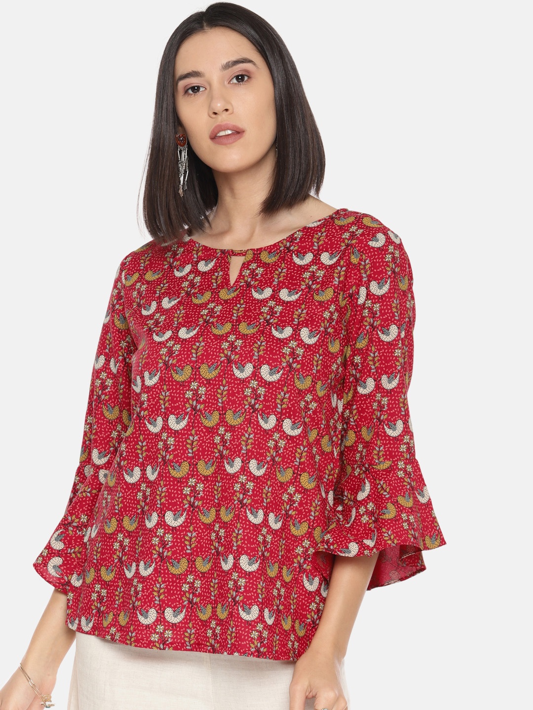 

Global Desi Women Red Printed Top