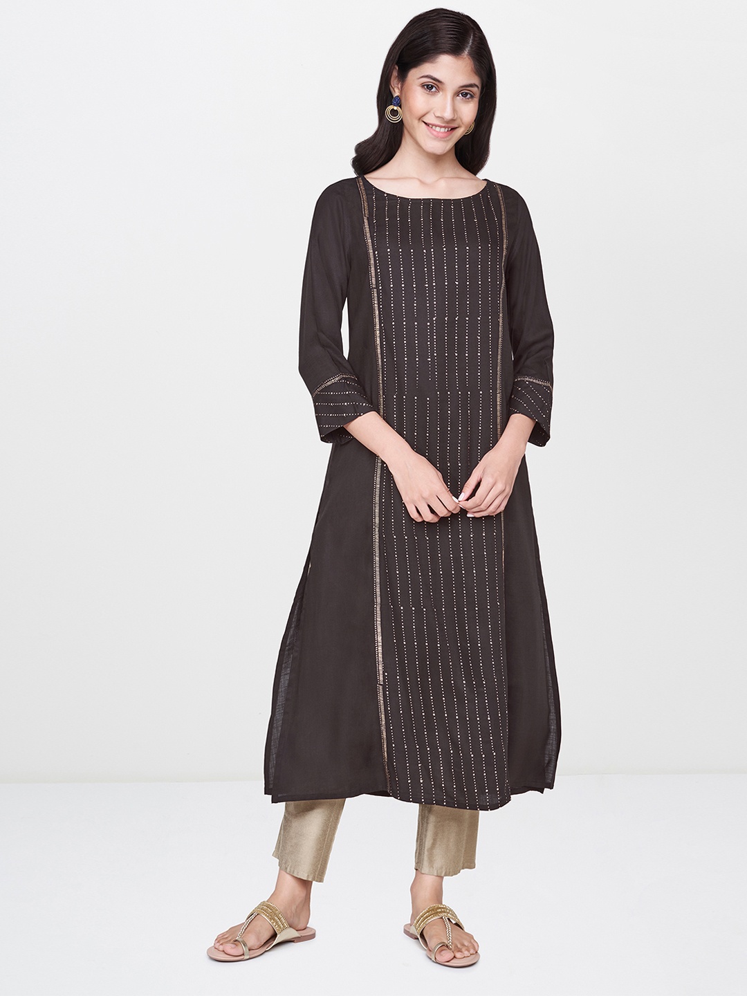 

Global Desi Women Black Printed A-Line Kurta