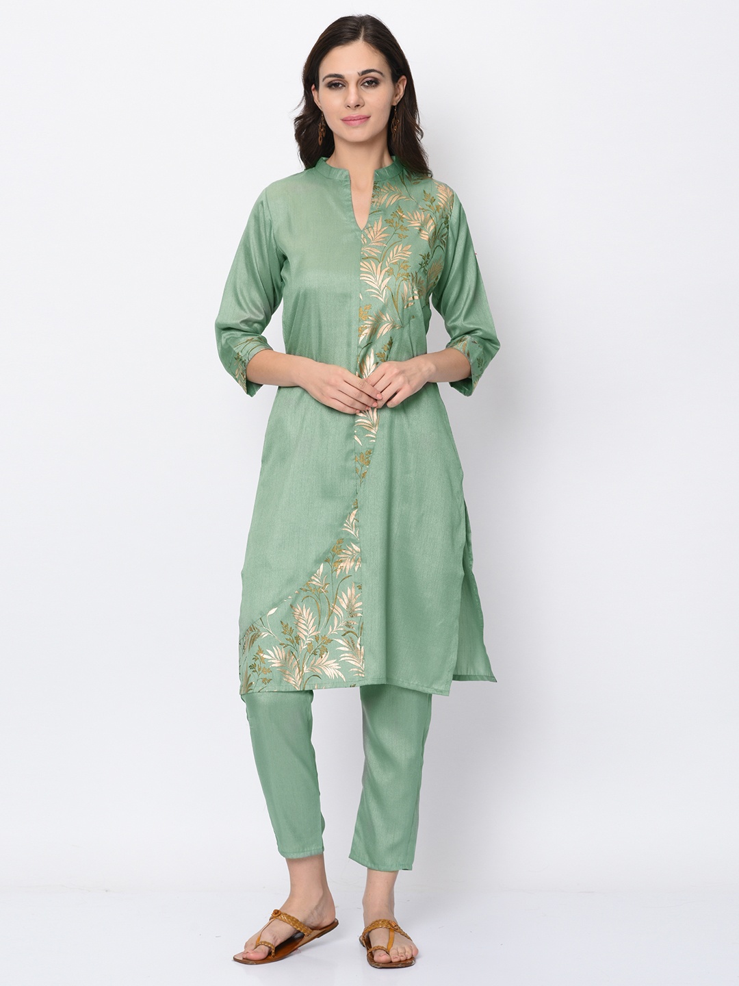 

ZIYAA Women Green Printed Kurta with Trousers