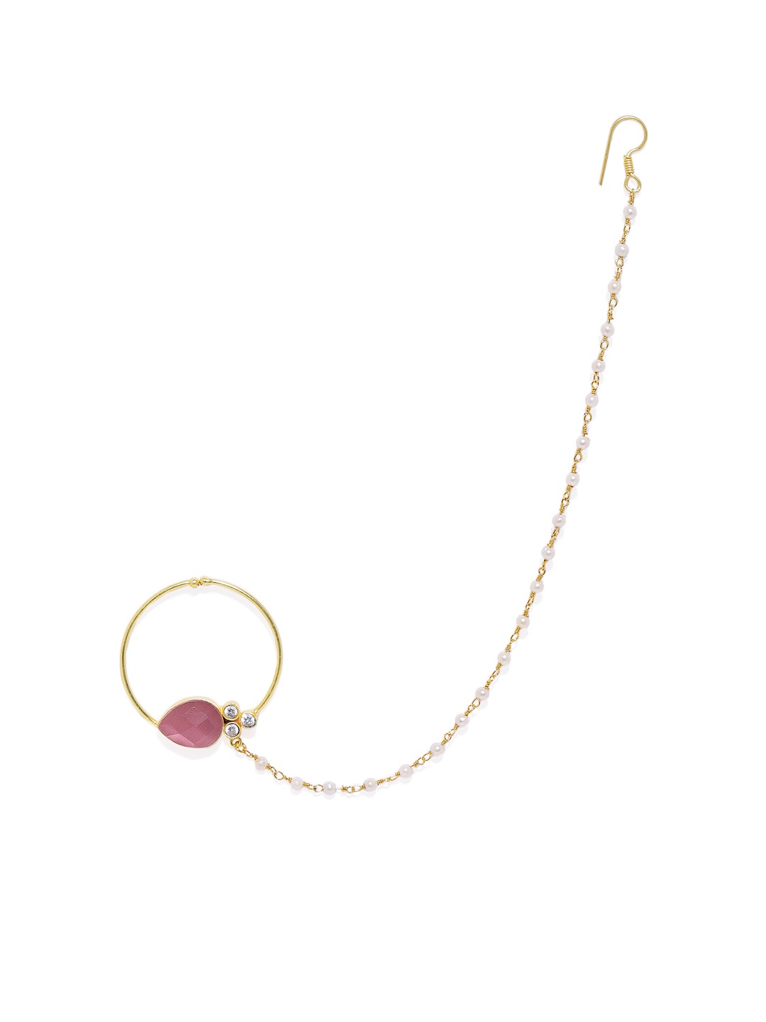 

AccessHer Gold-Toned & Pink Stone Nose Ring With Chain