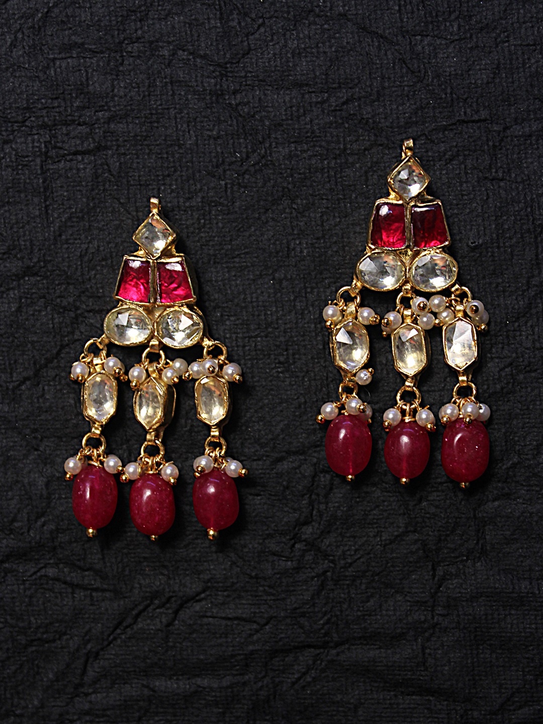 

AccessHer Gold-Toned & Red Geometric Drop Earrings