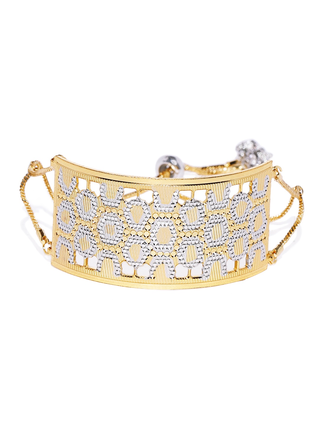 

22 KT Gold-Plated & Silver-Toned Textured Cuff Bracelet