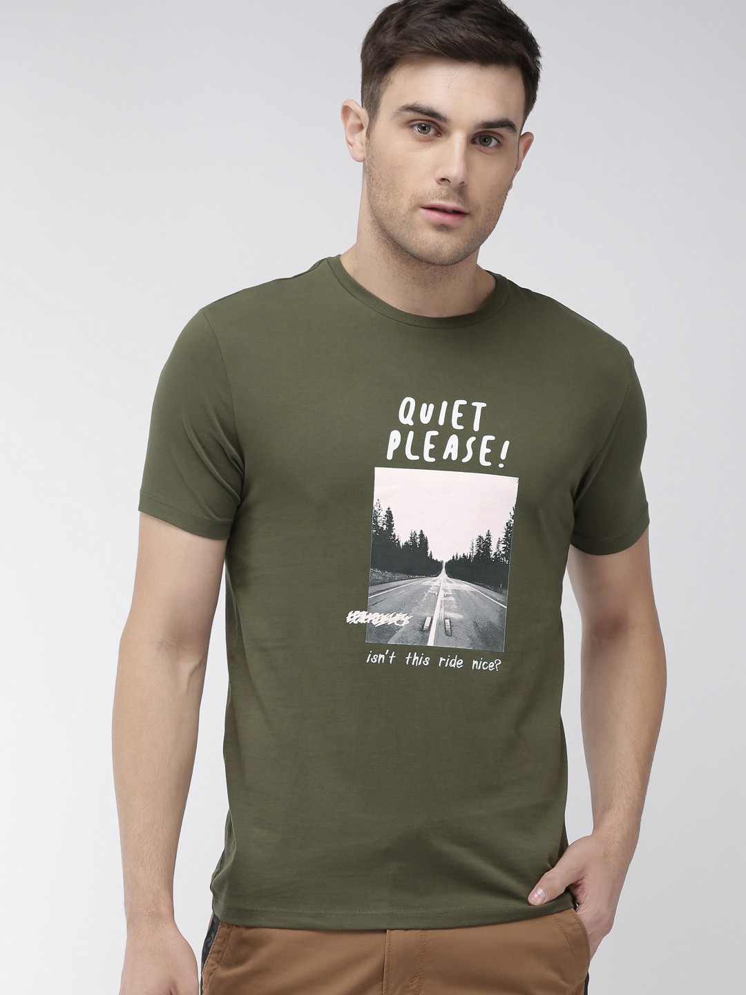 

Denizen From Levis Men Olive Green Printed Round Neck Pure Cotton T-shirt