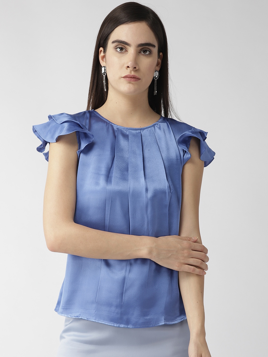 

MISH Women Blue Solid Top with Satin Finish