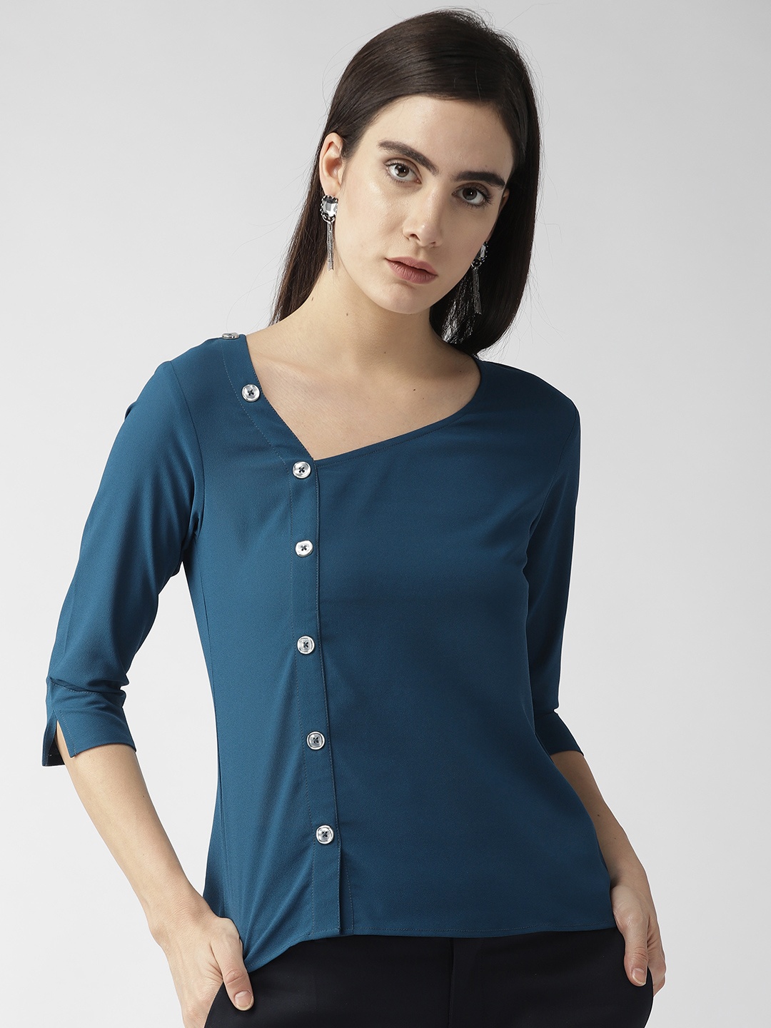 

MISH Women Teal Blue Solid Top
